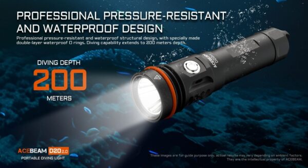 【即將到貨】ACEBEAM D20 2.0 2200流明 500米 潛水手電筒 聚光 水下200米 抗海水腐蝕 21700：圖片 5