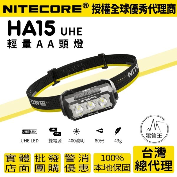 NITECORE HA15 UHE 400流明 80米 白光/紅光 多功能頭燈 肩燈 夾燈 越野跑 AA 14500