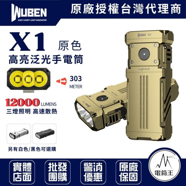 WUBEN X1 12000流明 303米 高亮泛光手電筒 散熱風扇 三燈照明 TYPE-C：圖片 2
