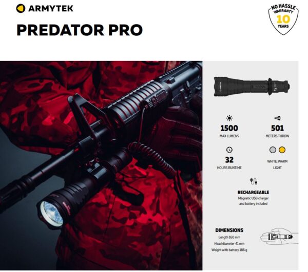 加拿大 Armytek Predator PRO XHP35 Hi 1500流明 501米 戰術強光手電筒 防水防摔10米 軍用 執法人員 一鍵強光 尾部磁吸 USB充電 保固十年