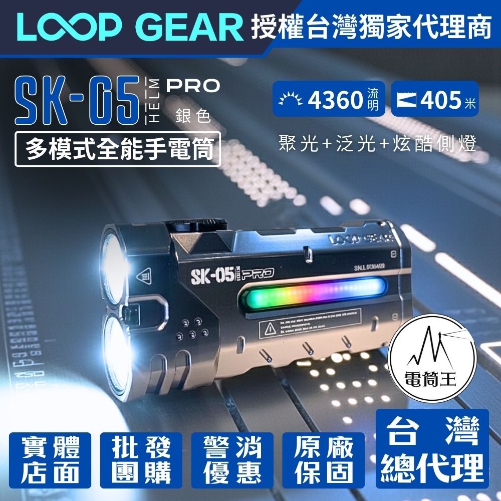 LOOP GEAR SK05 PRO 【邃影藍】最大輸出4360流明 405米 4合1 EDC手電筒 聚泛光 側光 一鍵操作 磁吸 充放電 TYPE-C (複製):圖片 4